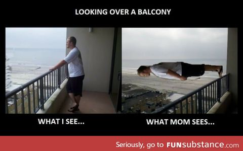 Looking over a balcony on the 14th floor of a building
