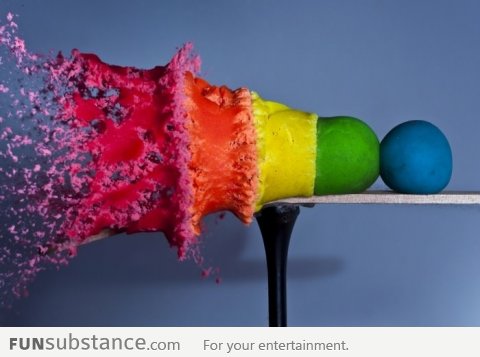 A bullet shooting through Play-Doh