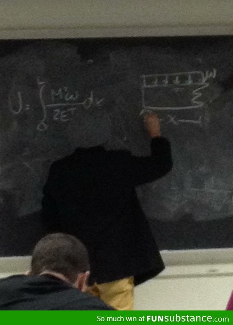 my teachers hat blends in with the board