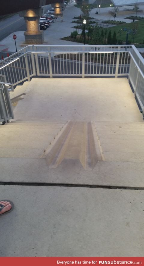 These stairs have slots to make it easy for you to bring your bike up and down them