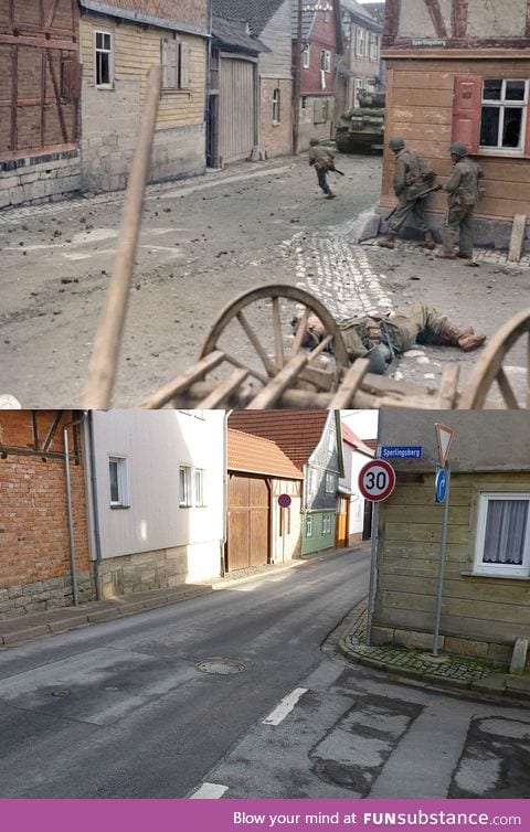 A street in Germany during WWII vs today
