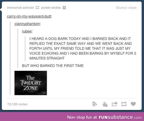 *Twilight Zone music starts playing*