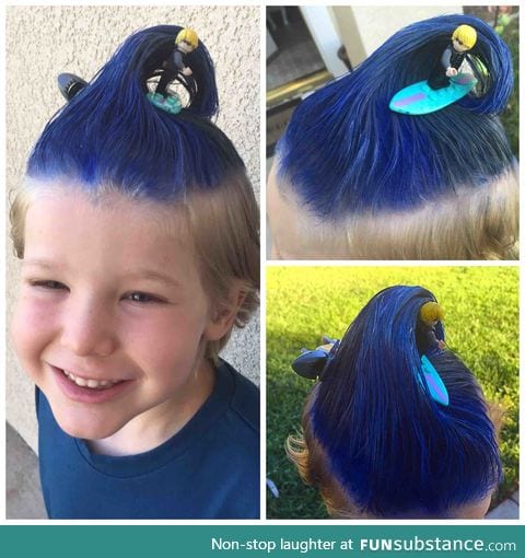 "Crazy hair day" in his kindergarten class