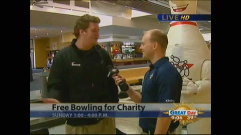 Watch huge bowling pin attack a reporter on tv