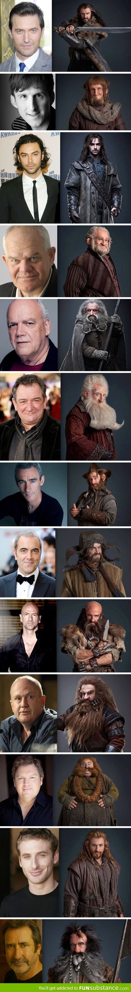 The Hobbit dwarves, pre and post make-up