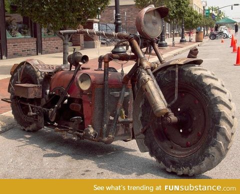 Motorcycle built from an old tractor