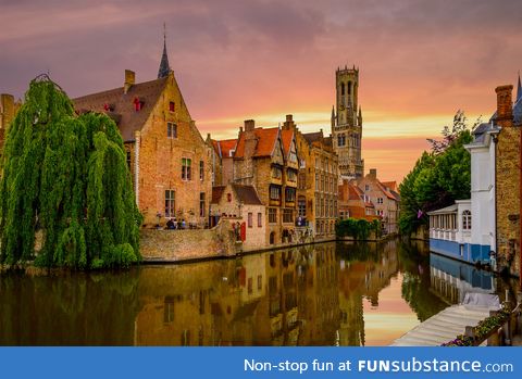 Sunset in Bruges, Belgium