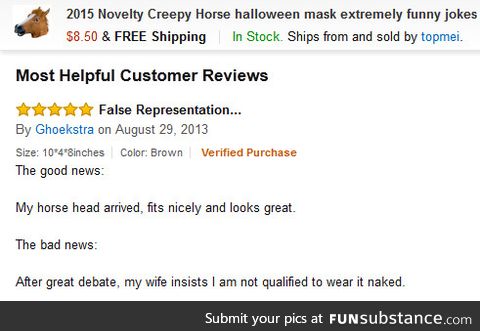 The most helpful customer review for horse head mask