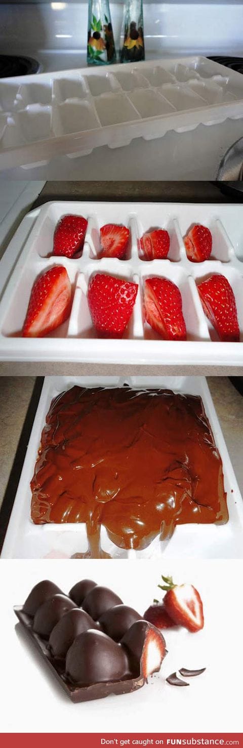 Ice tray, strawberries, chocolate...Boom