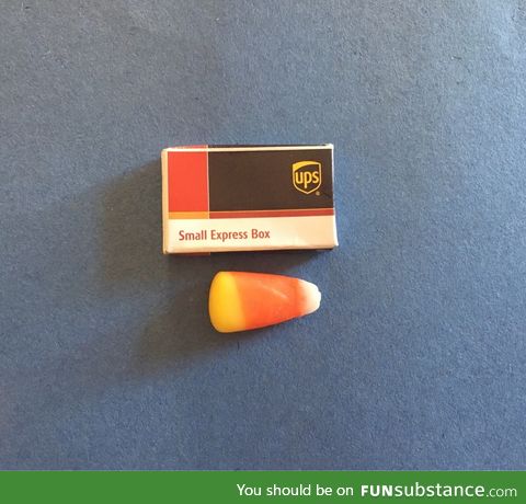 The smallest express box ever. Candy corn for scale