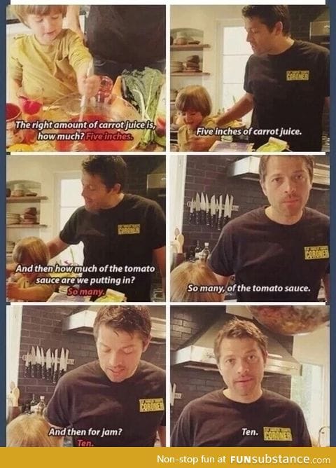 Misha Collins cooking with his son West