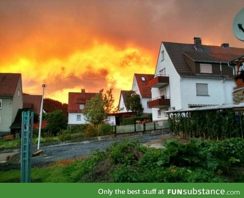 Sky in Germany (Melsungen/Hessen) looks like a giant fireball