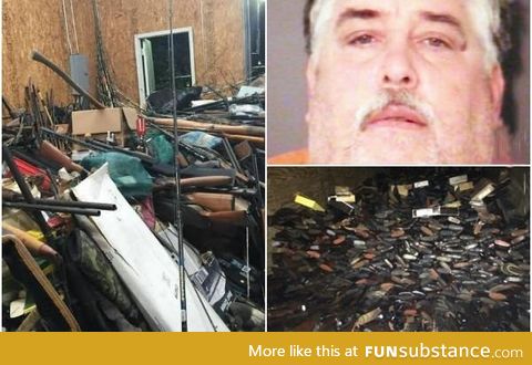 This man got arrested for holding between 7k to 10k guns. Ah, so much freedom!