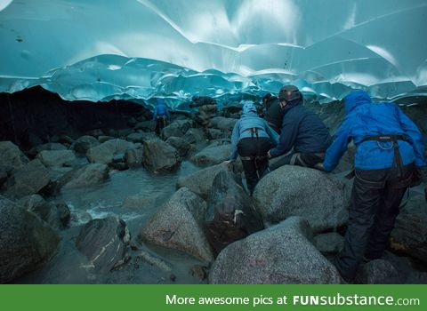 Someone took a picture inside a glacier