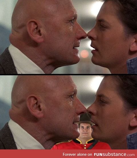 The negative space looks like a Canadian mountie