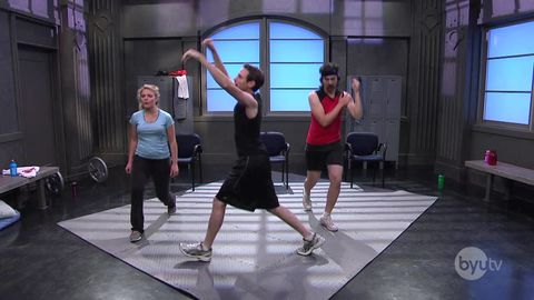 Jeremy (guy in red) is me when I try to exercise. Mallory is who I wanna be.