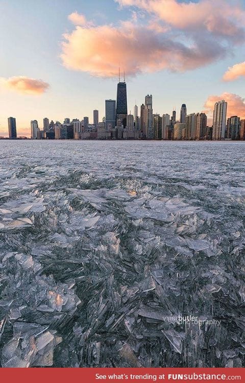 Ice crystals on lake Michigan