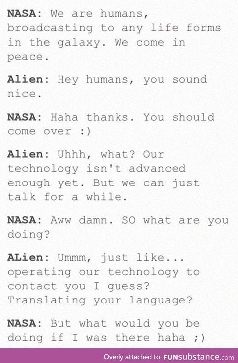 Aliens should come over for 'netflix and chill'