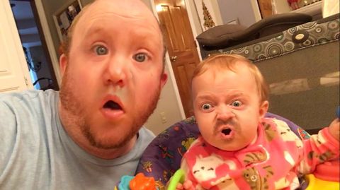 Man and his family take turns swapping faces