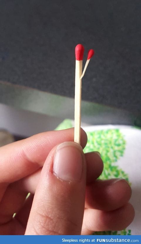 This safety match splintered and now has a smaller match attached to it