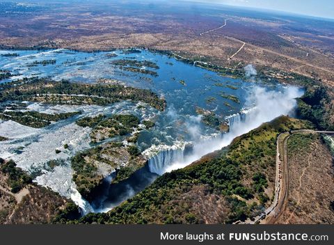 Aerial shot of Victoria falls, Zimbabwe/Zambia
