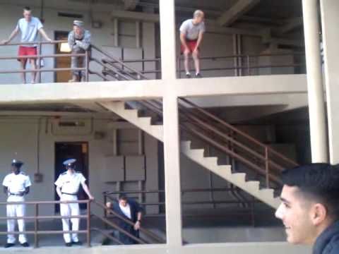 Military school students jump 4 floors onto a pile of inflatable mattresses