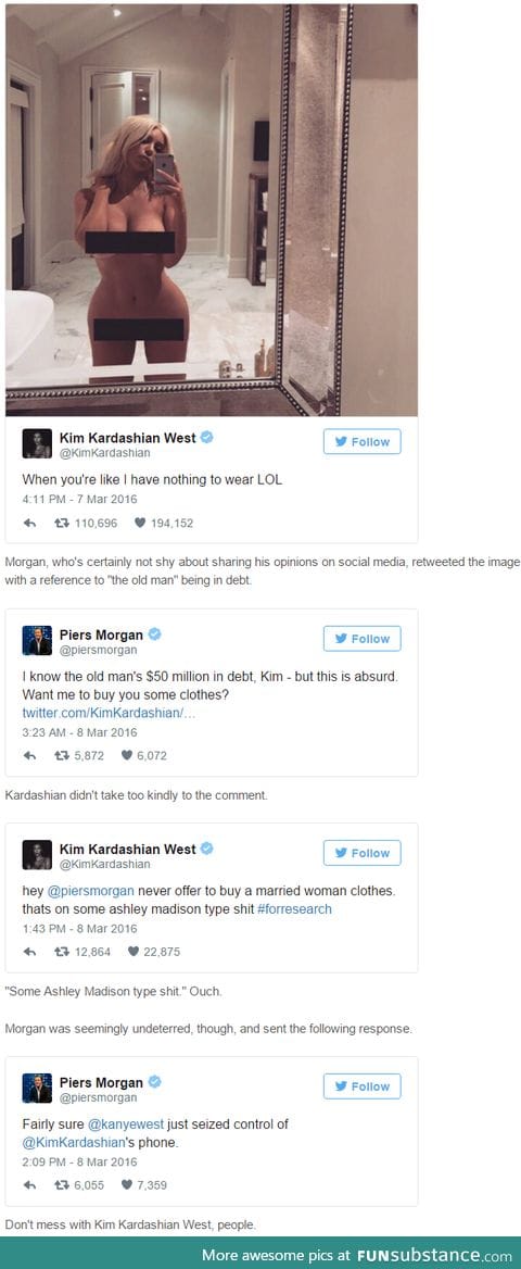 Piers Morgan Roasts Kim Kardashian After She Posts Nude Selfie