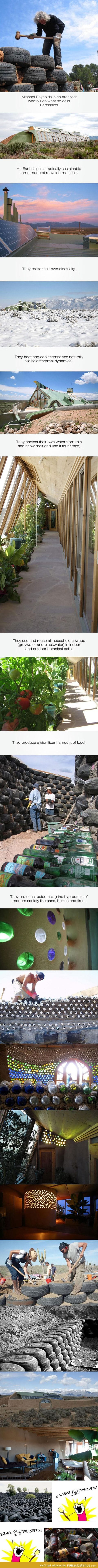 Construction of a very sustainable home made with recycled materials