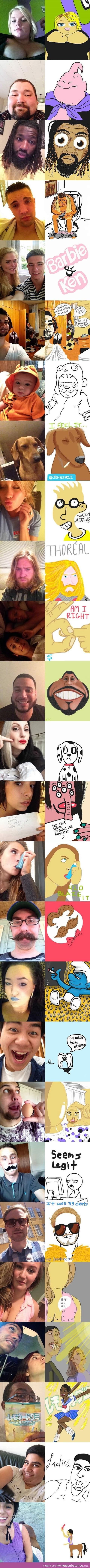 People posted selfies and others drew them