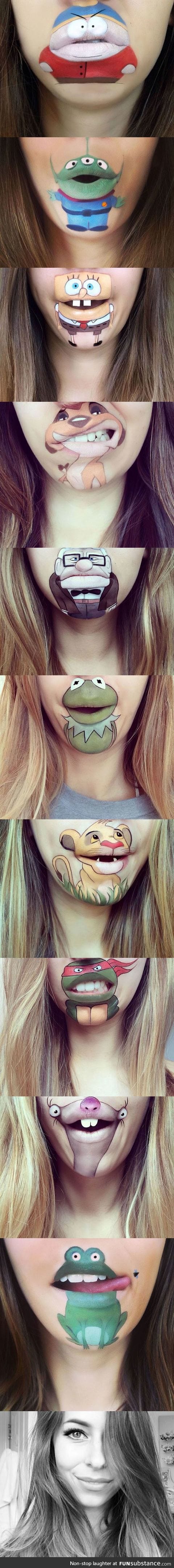 Artist Uses Her Lips To Draw Cartoon Characters