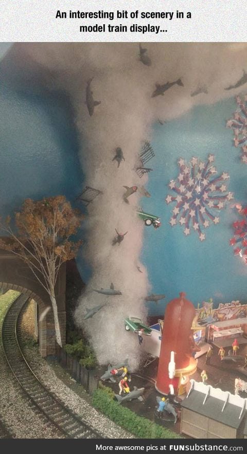Sharknado on a model train display