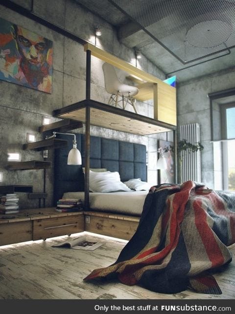 Mini office above the bed is pretty epic