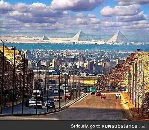 "The Pyramids as seen from Cairo"