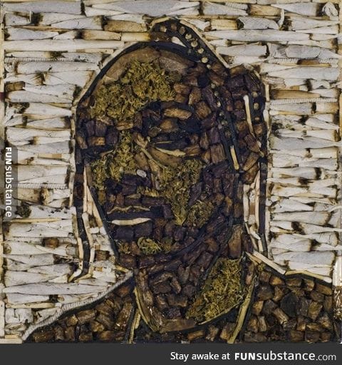 A portrait of Snoop Dogg made with weed. It's pretty dope