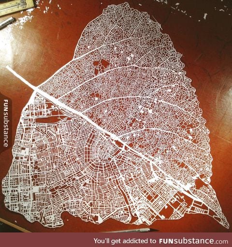 Paper cut leaf map of Amsterdam