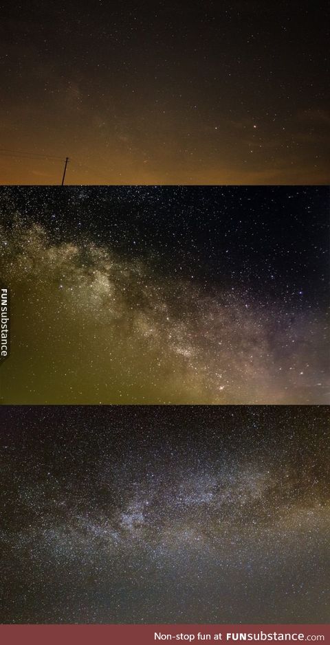 3 Milky Way photos taken in different places - Light pollution really makes the difference