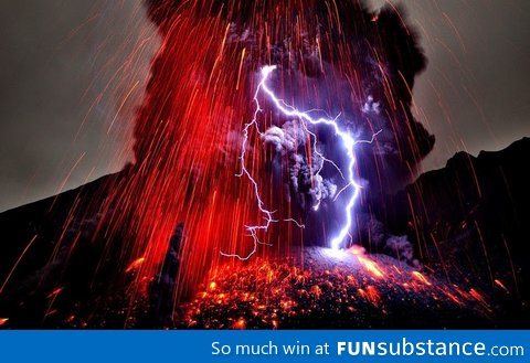 Sakurajima Volcano with Lightning