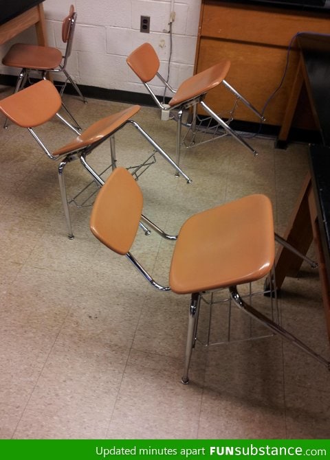 This is how the chairs always get left in my physics class