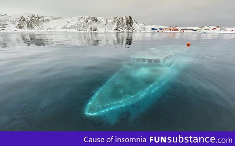 Sunken yacht in Antarctica