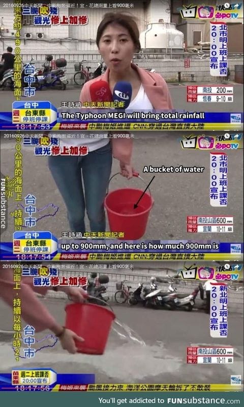 Reporter wanted to show how much 900mm rainfall is