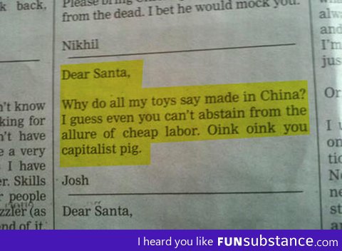A respectful note to Santa