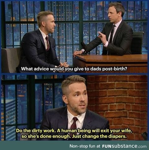 Ryan Reynolds; Funny and endearing take on child birth
