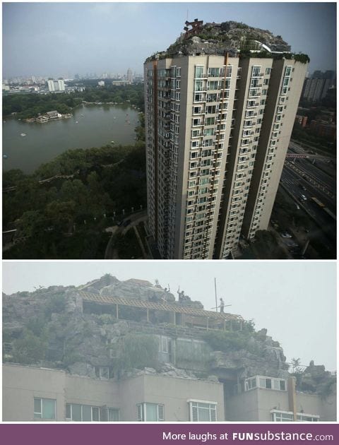 The owner of this apartment complex trying to make a mountain on the roof