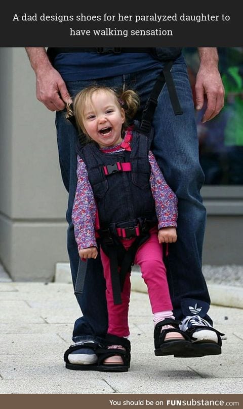 Father let daughter feel how it's like to walk