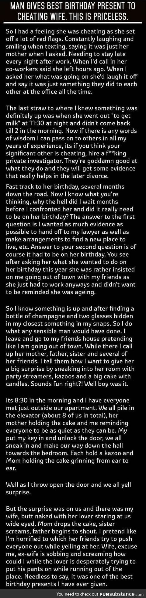 Husbands payback on cheating wife