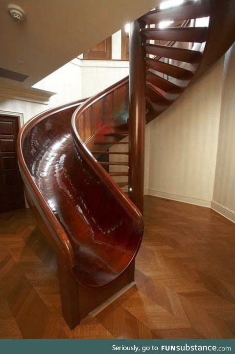 Stairs going up, slide going down