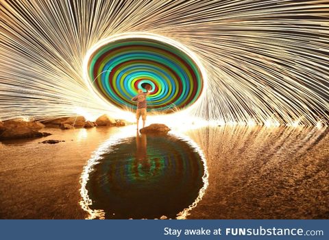 Swinging a string of glow sticks with burning steel wool at the ends