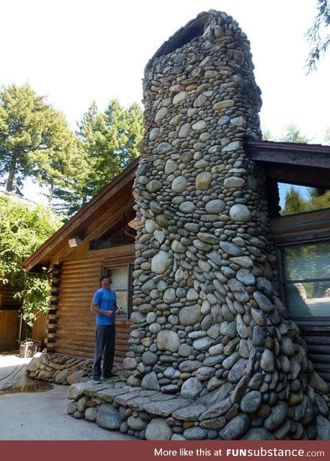 Epic river rock fireplace