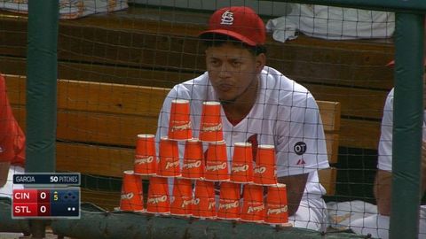 MLB Player very protective of his cup stack