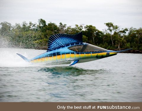 Jet powered semi-submersible watercraft shaped Like a Sailfish